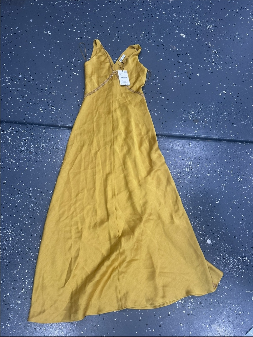 Zara Sleeveless V-Neck Midi Dress in Mustard Yellow